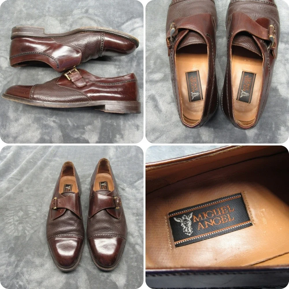 Miguel Angel Monk Strap Shoes Men 9 Brown Leather Dress Cap Oxford Spain Formal